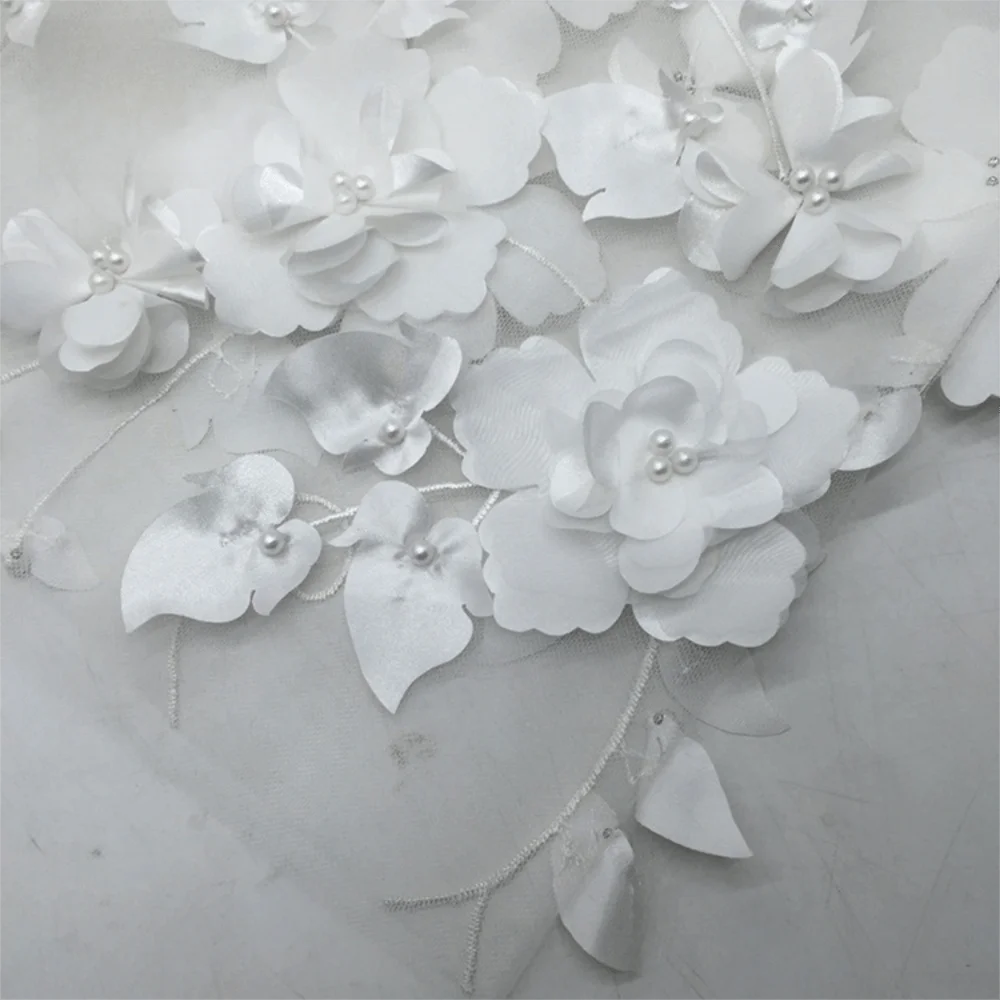 3D Flower Lace Fabric with Beads