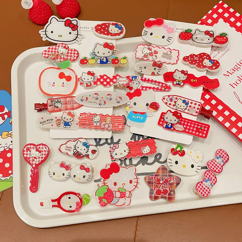 10 Uds. Pinza para el pelo de Hello Kitty, horquilla para niños Sanrio, accesorios para el cabello de Hello Kitty, pasadores de dibujos animados de gato KT, regalo para niñas y niños