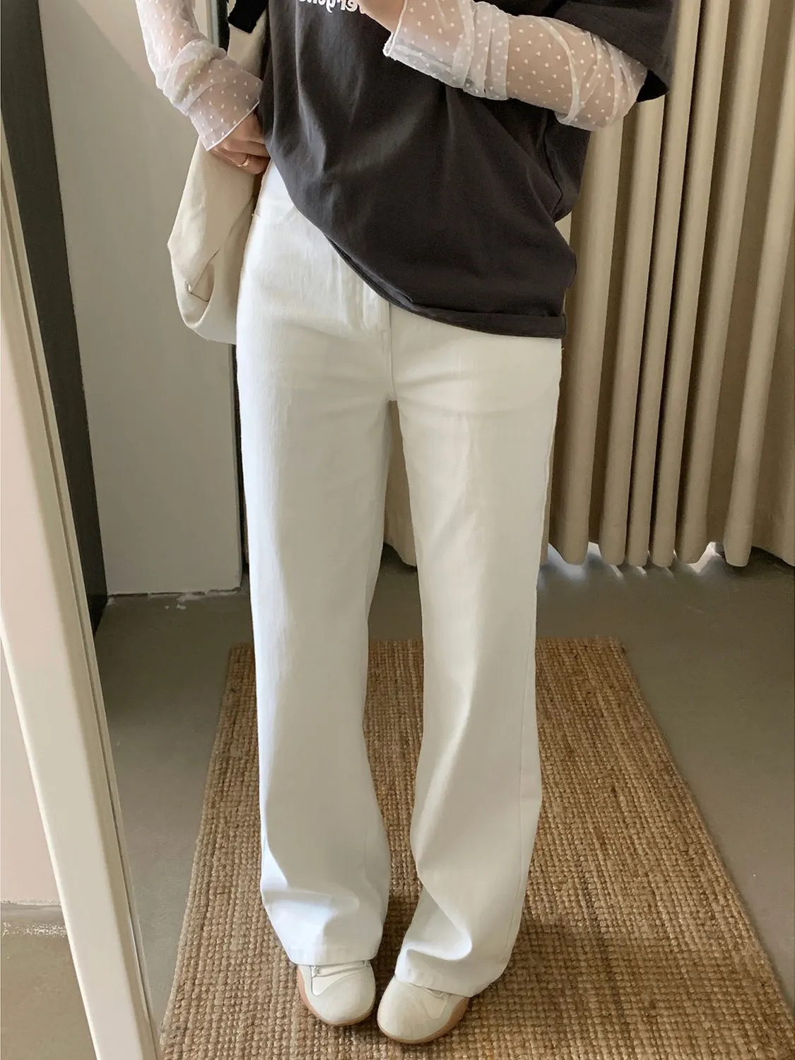 

Casual Chic Straight Leg Pants Women's Pure Color Washed Loose Fit Spring Fashion Korean Style High Waist Zipper Cotton Blend