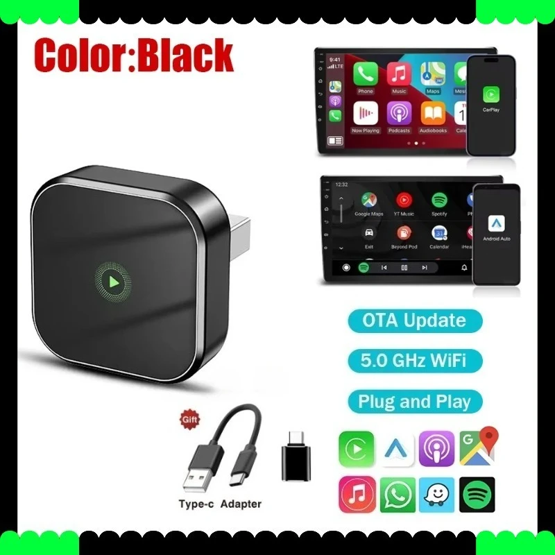 

Беспроводной AI-бокс 2-в-1 (CarPlay/Android Auto) Plug & Play для VW/Toyota/Nissan/Honda/Ford/Benz с 2 подарками, модель 2026 года