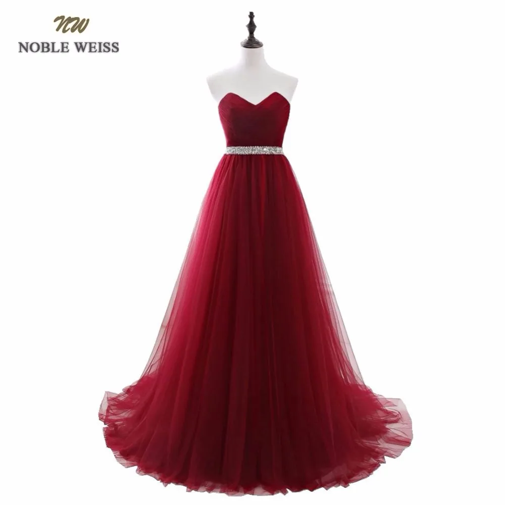 Vestidos de Noche NOBLE WEISS, vestido de fiesta de graduación con cordones en la espalda y cuentas plisadas de red con cola de corte personalizado