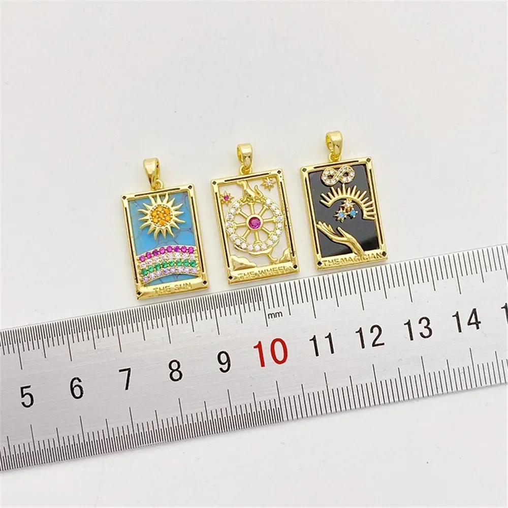 

18K Gold Inlaid Zirconium Rainbow Sun Square Pendant, Handcrafted DIY Bracelet, Necklace, Headpiece Material L539