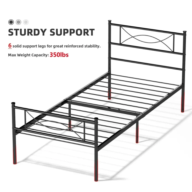 Twin Size Metal Bed with Screw Set and Instruction, Black