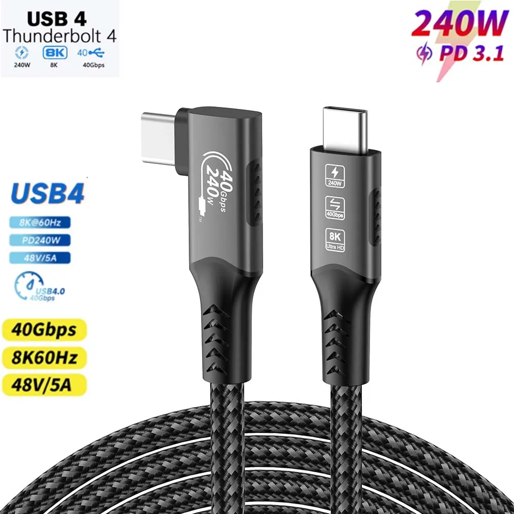 Elbow/Straight USB4 USB C toType C Cable 8K@60hz 40Gbps PD240W Fast Charging for iPhone16/15 iPad Macbook Thunderbolt4