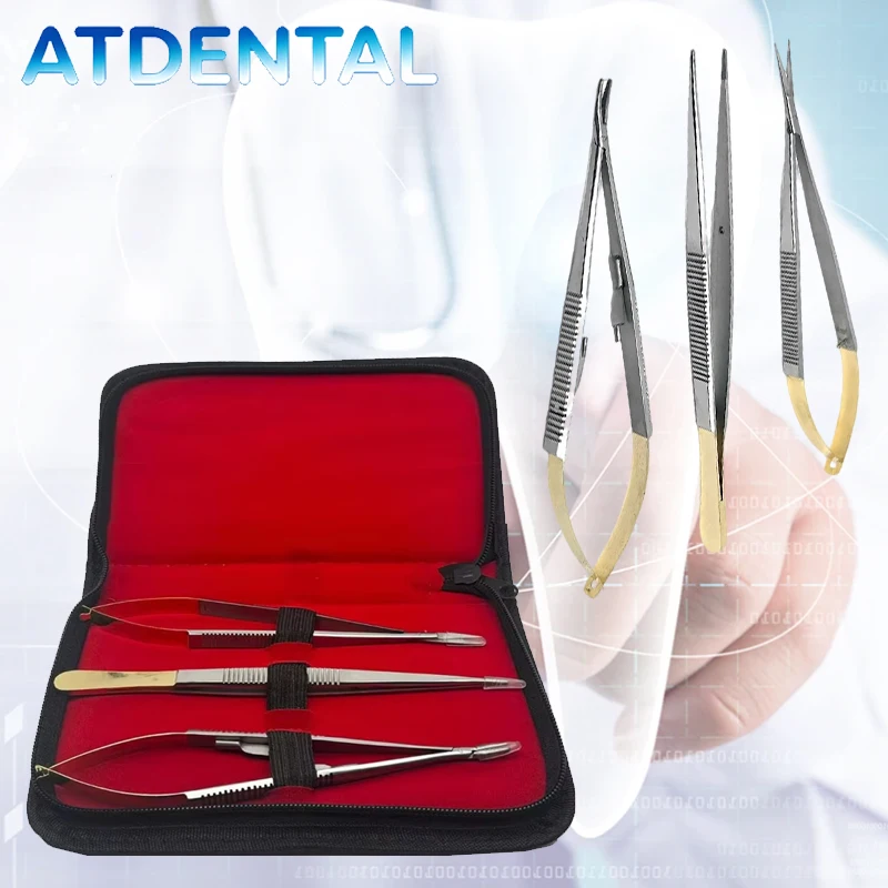 

Professional 3Pcs Dental Kit - 18cm Castroviejo Needle Holder Surgical Scissors Orthodontic Forceps Tweezers