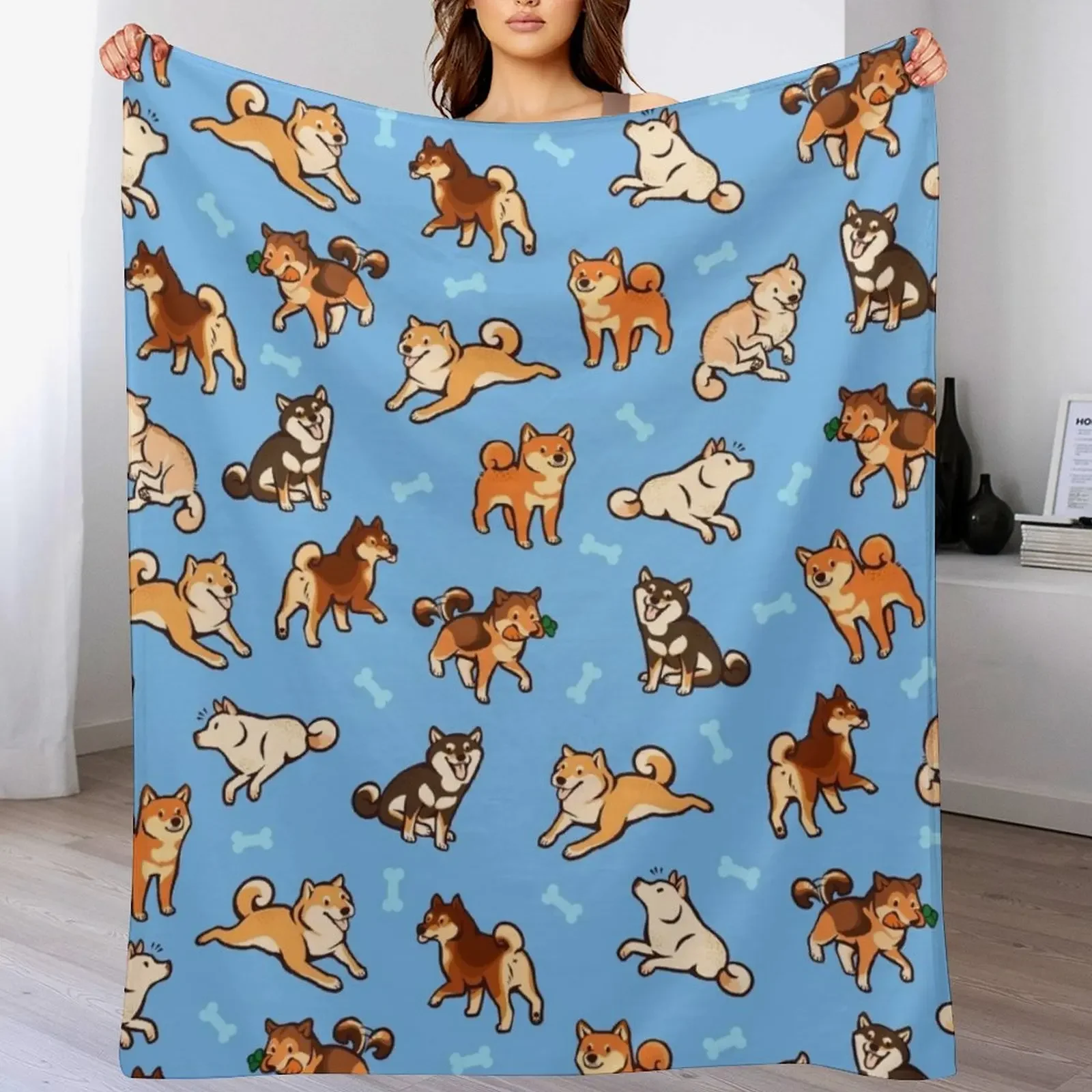 

shibes in light blue Throw Blanket Polar Tourist Winter beds Soft Big Blankets