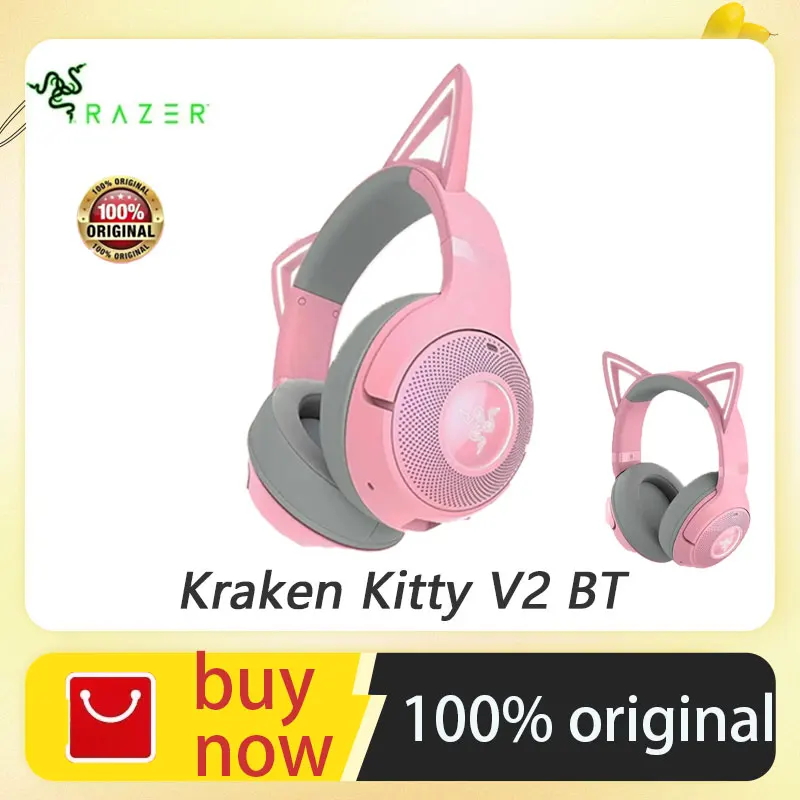 Razer Kraken Kitty V2 BT Wireless RGB Headset:Chroma RGB Kitty Ears&Earcups - Bluetooth 5.2-40 mm Driverss-Noise-cancelling Mics