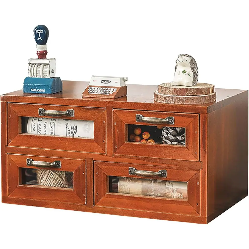 

Деревянный настольный органайзер-шкаф для хранения и демонстрации - Деревянный демонстрационный комод Maany с 4 прозрачными ящиками - Дополнительное хранилище