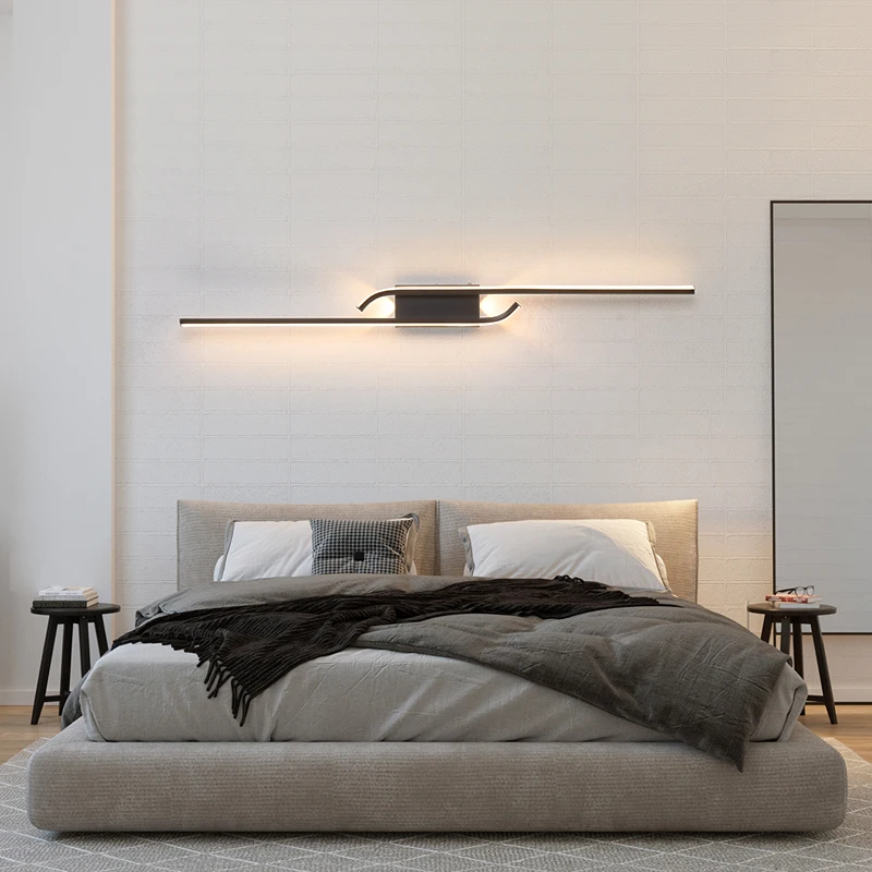 Minimalist Long Bedroom Bedside Led Indoor Wall Lamps Modern Atmosphere Nordic Home Living Room Grille TV Sofa Background Lamp