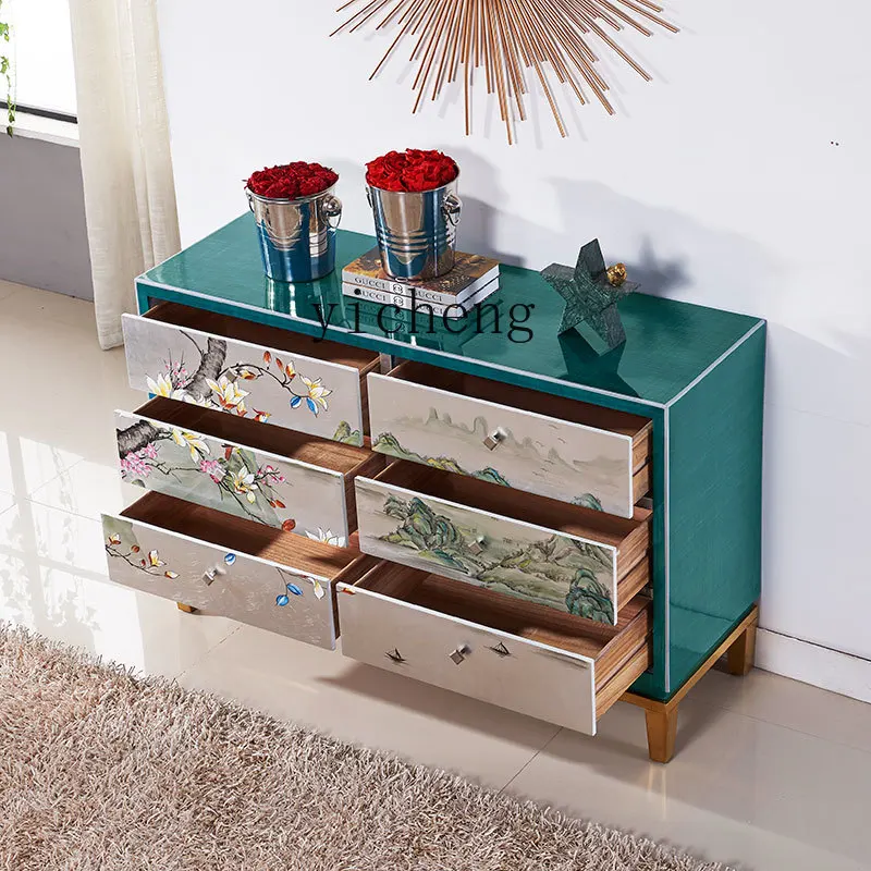 

ZZ solid wood porch cabinet retro bedside bedroom living room drawer storage tea painted 36 chest cabinet