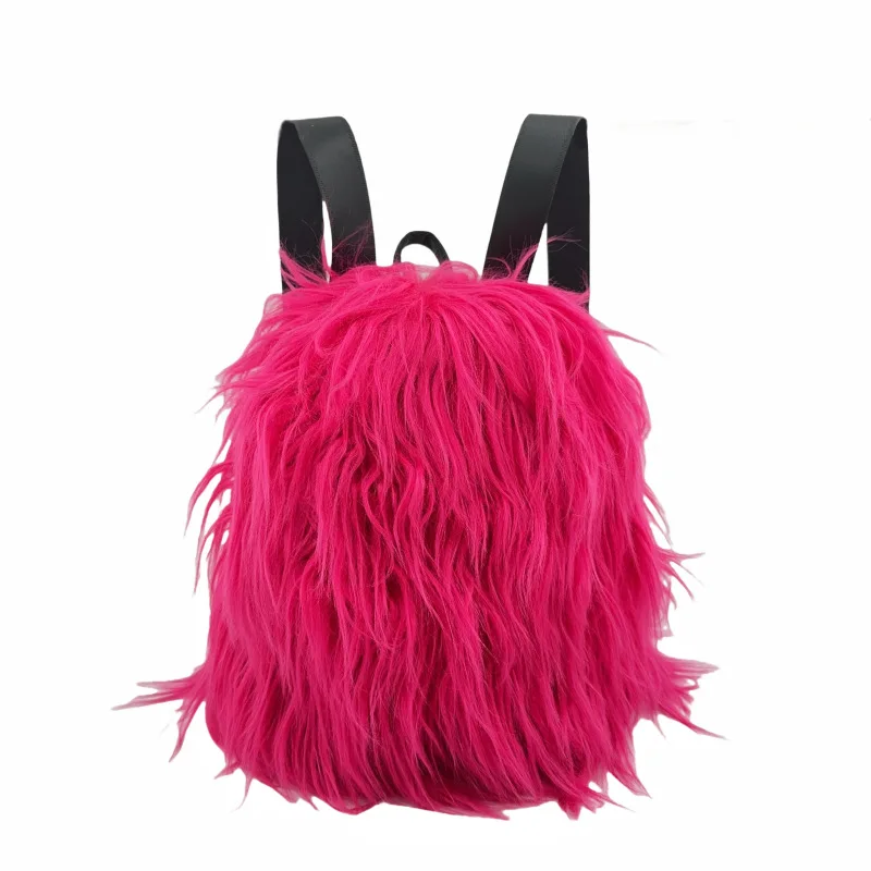 Faux Fur Backpacks for Women Kawaii Woolen Fabric School Bag Y2k Korean Travel Girls Fluffy Backpack Cute Plush Winter Schoolbag