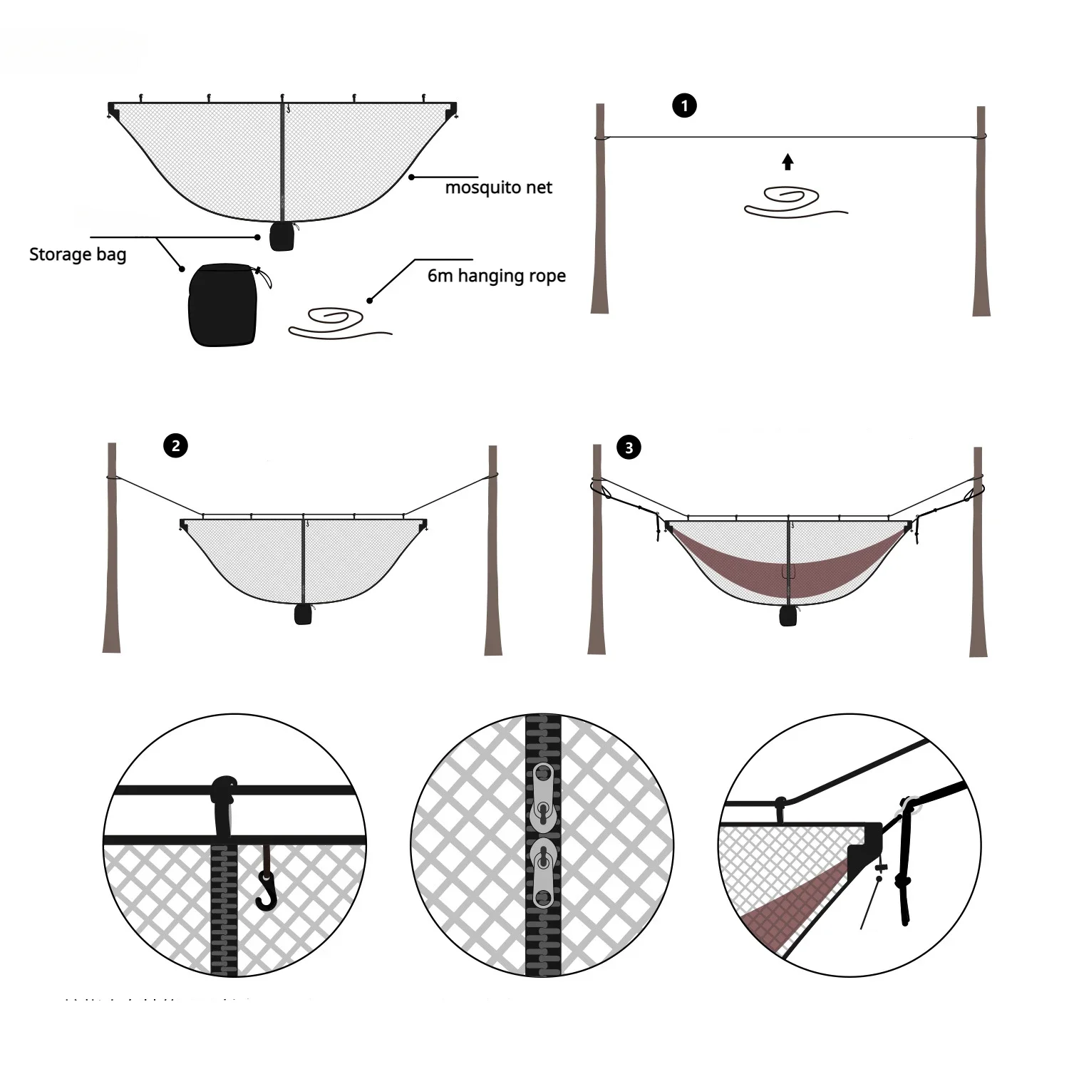 Outdoor Lightweight Travel Portable Separating Hanging Mosquito Net Bugs Net for Camping Hammock Outdoor Camping Equipment