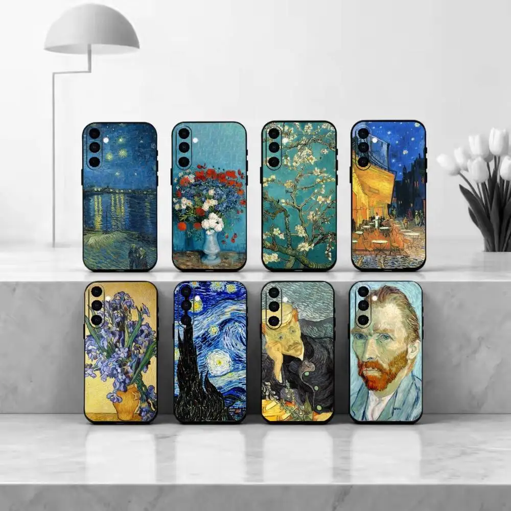 R-Retro V-Van G-Gogh O-Oil P-Painting Phone Case Black Silicone Soft For Samsung Galaxy A73,A72,A71,A70,A53,A52,A51