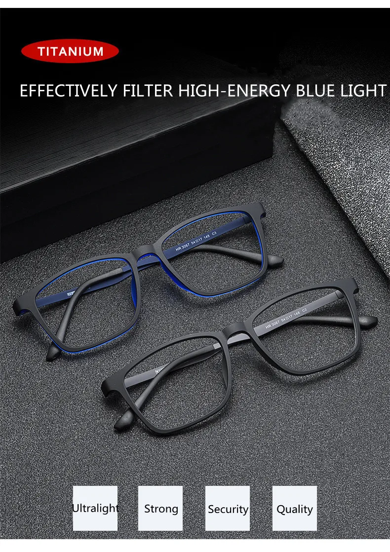 Hohe Qualität Reinem Titan Männer Anti Blau Licht Presbyopie Brillen Lesebrille mit Dioptrien 100 150 200 250 300 350 400 – Detail 1