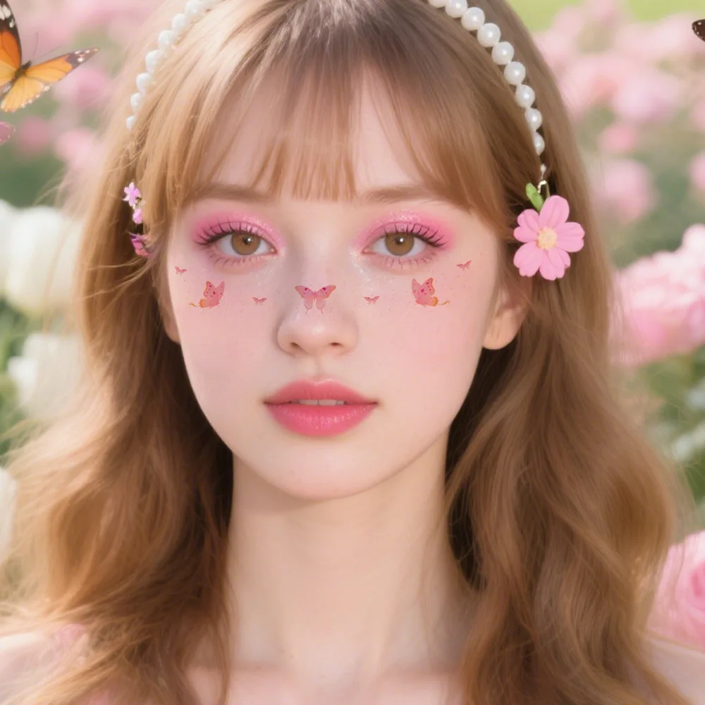 6PCS Cute Butterfly Tattoo Sticker Waterproof Eyes Face Temporary Fake Freckles Tattoos For Women Makeup Dance Music Festivals view 3