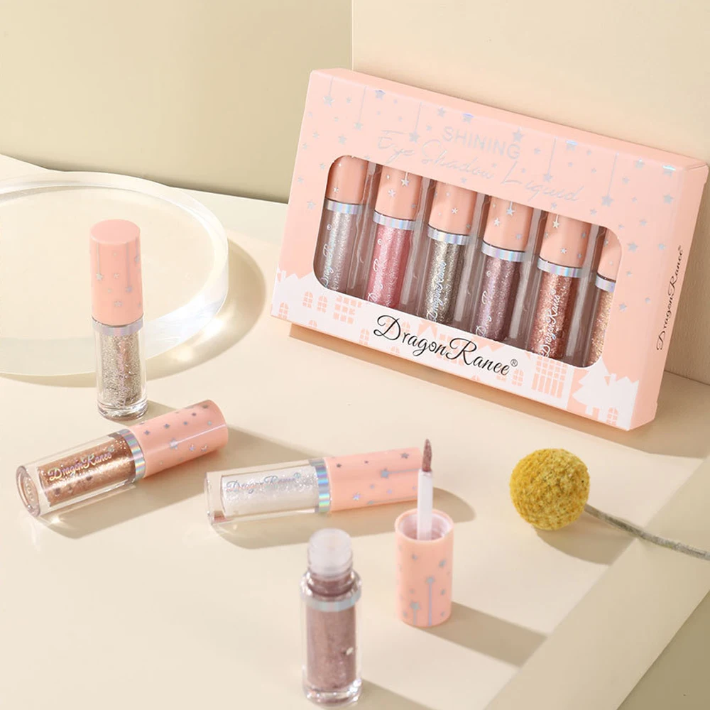 6 ألوان/صندوق السائل بريق ظلال العيون مجموعة عيون ماكياج لامع بيرليسسينت عينيه تألق الترتر مستحضرات التجميل تمييز هلام