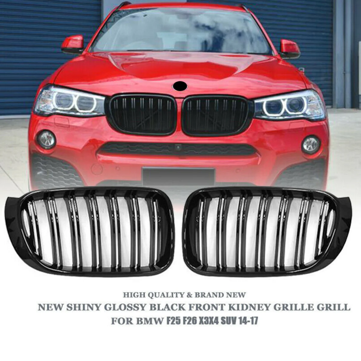 For BMW X3 X4 F25 F26 2014 2015 2016 2017 Front Bumper Kidney Racing Grille 1Pair Car Double Line Sport Grill Glossy Black Cover