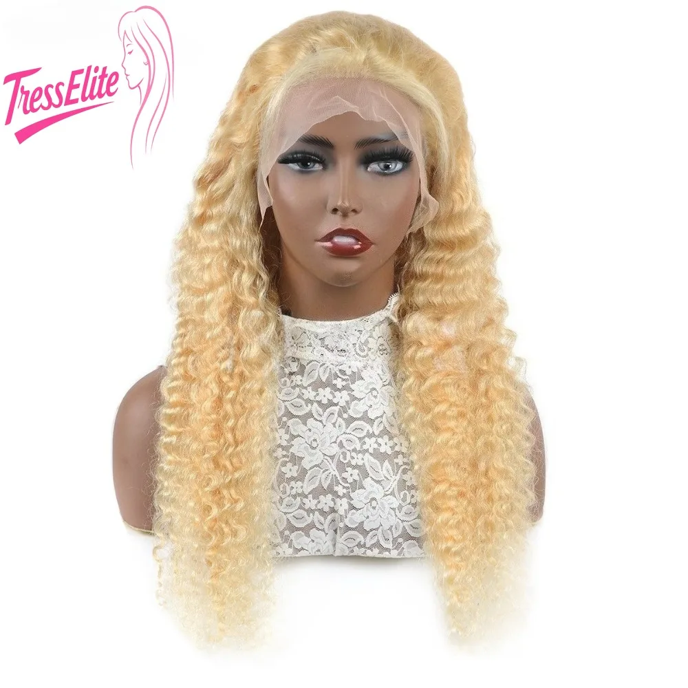 

Премиум настоящие волосы 613 # 13x4 Глубокая волна Изогнутый золотой парик шнурка Естественный вид Предварительно выщипанный бразильский девственный Реми высокой плотности