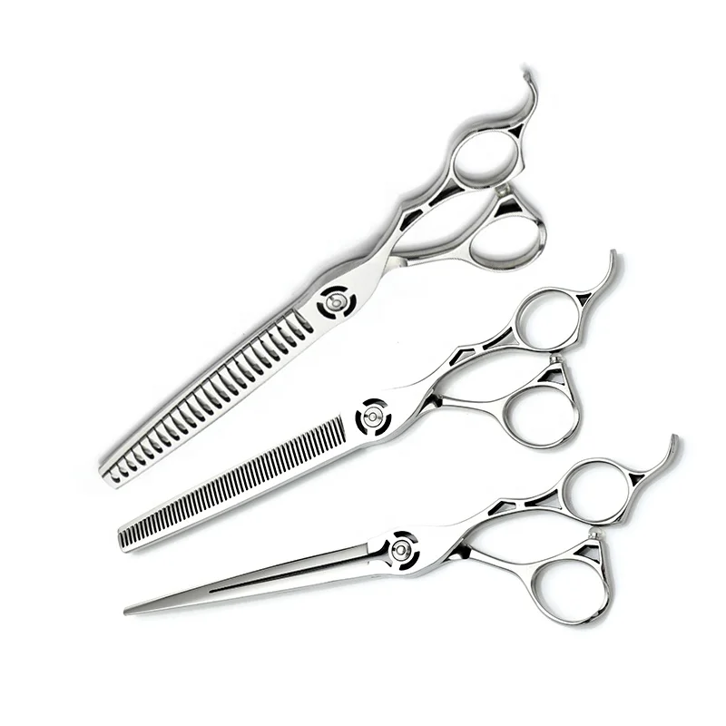 

PS-0013 Pet Cat Grooming Scissor Dog Shear Set Japan Vg10 Titanium 440c Professional Curved Chunker Thinning Gold CNC Customized