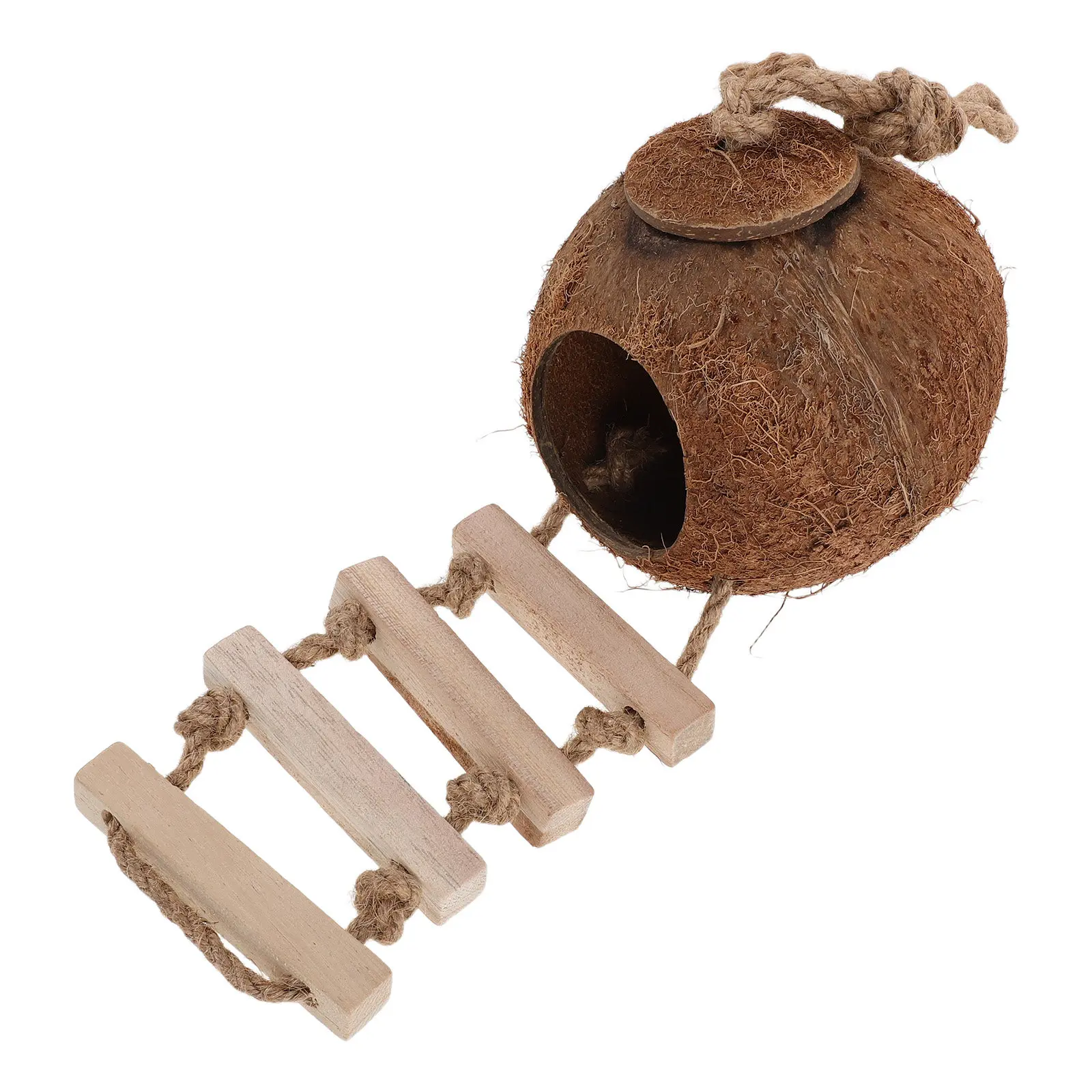 

Coconut Shell Hideout Cave with Ladder Leopard Gecko Coconut Hut Reptile Tank Habitat Natural Climbing Hide Gecko Supplies