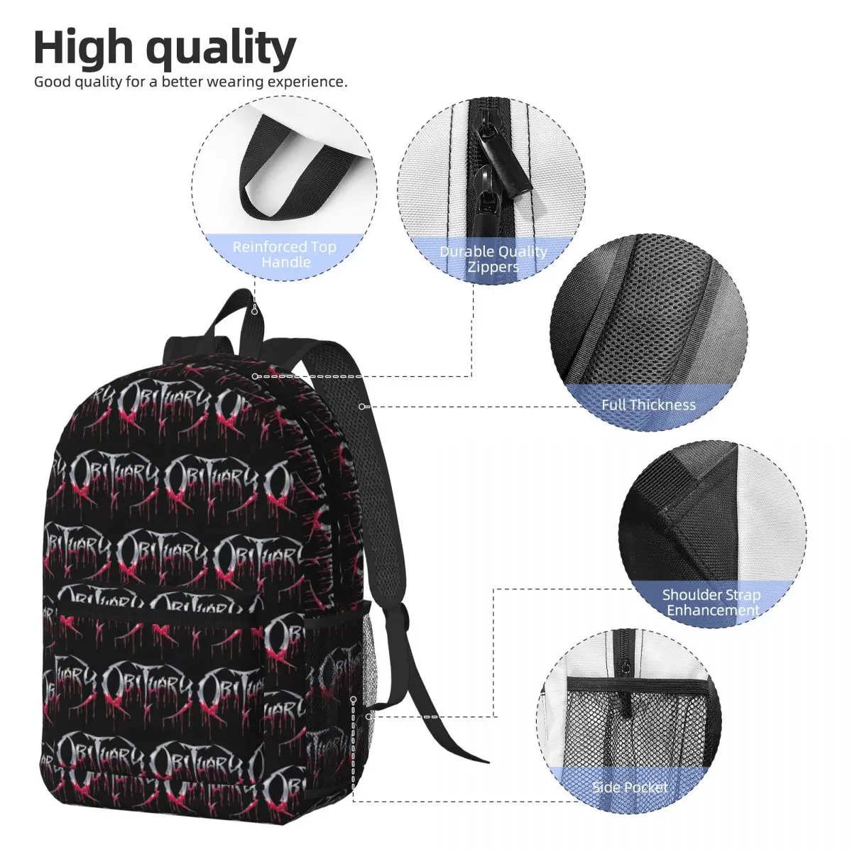 Obituary Death Metal Rock Band Music Backpack Daypack Large Capacity Kids BookBag School Bag Shoulder Bags for Men Women