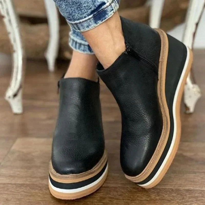 Basic High Wedges Solid Color Roound Toe Femsle Shoes Spring and Autumn Ladies Boots Non Slip Platform Women Pumps Zapatos Mujer