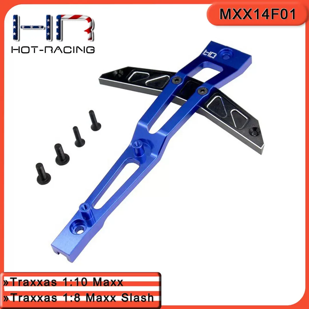 Hot Racing MXX14F01 Black/Blue Alum Front Upper Chassis Brace 1/10 Traxxas Maxx Replace 8921, Beveled