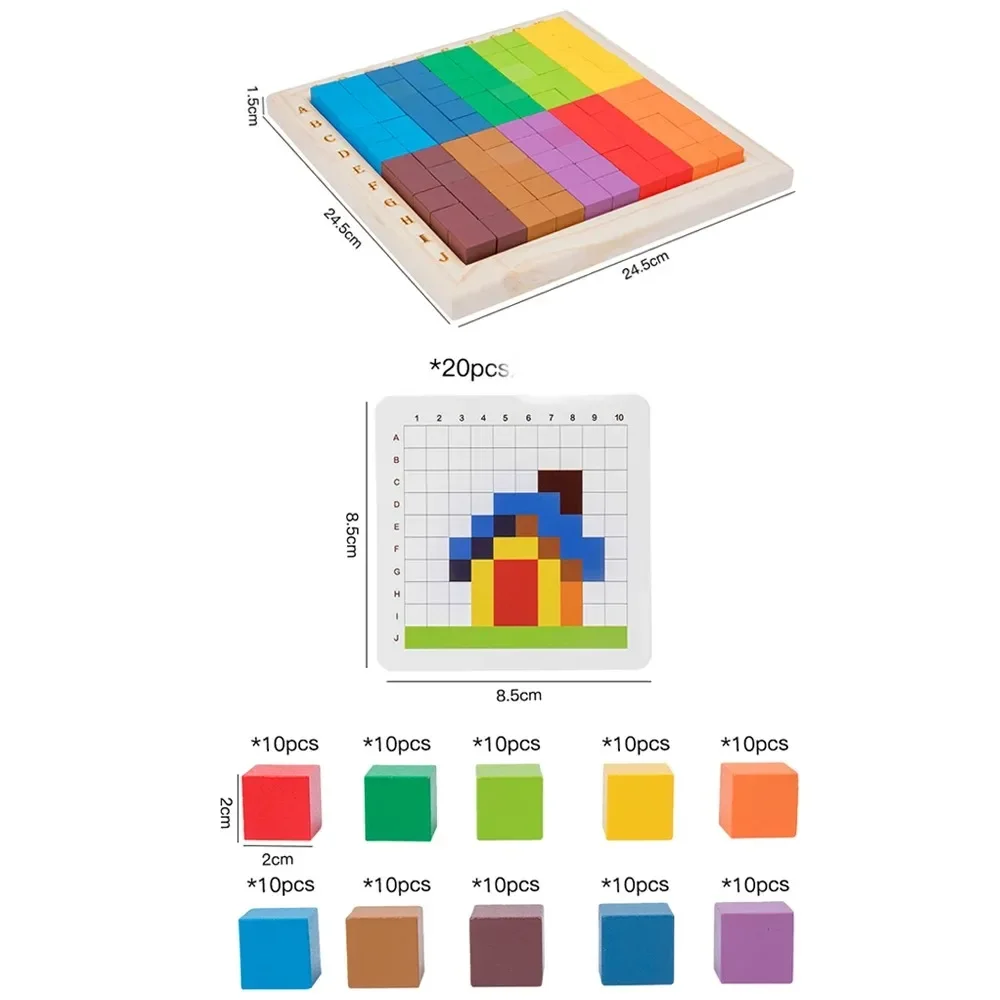 10*10 Puzzles Jigsaw Toy Montessori Color Counting Building Block Wooden 3D Space Stacking Game for Kids Gift Early Learning Toy