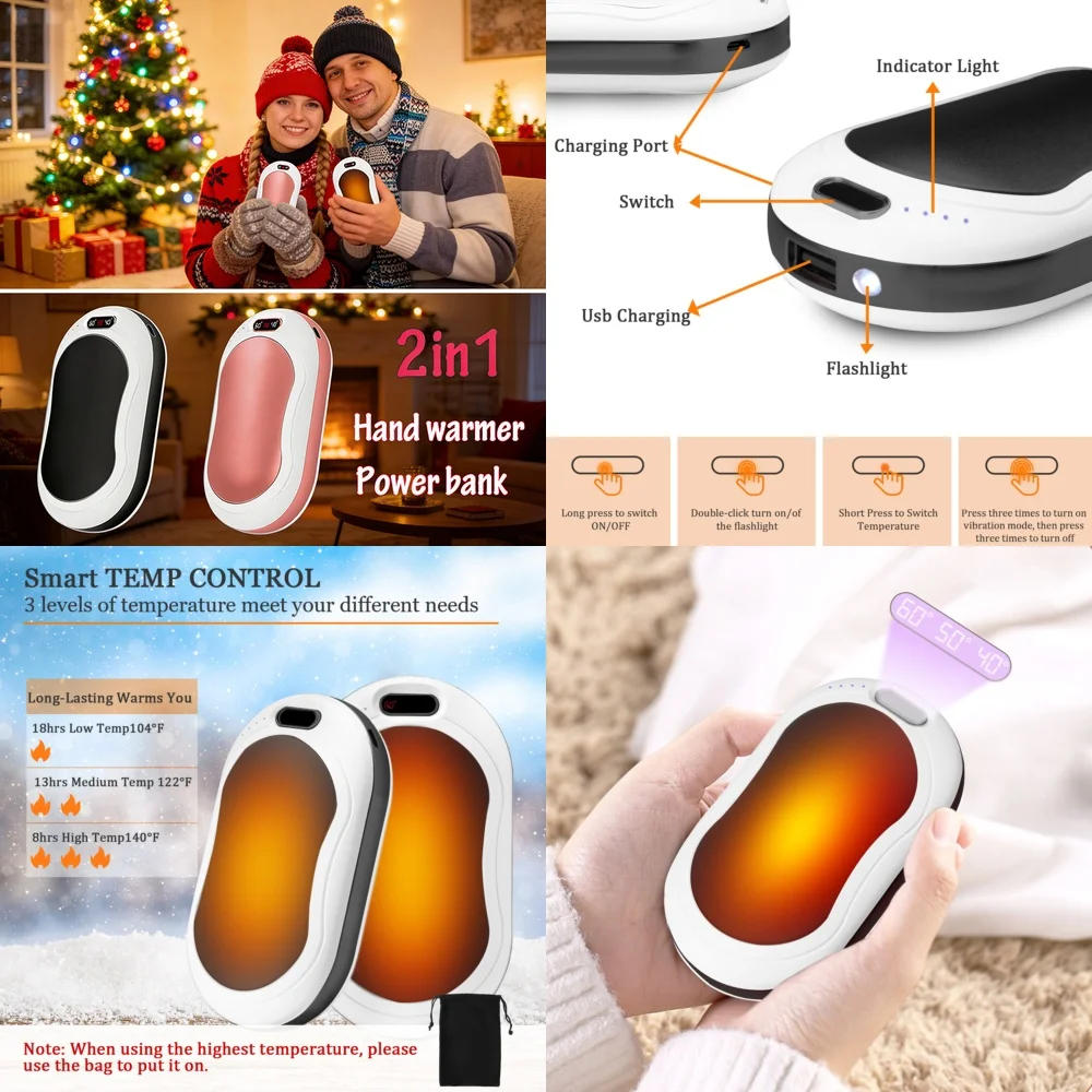 

10000mAh Portable Hand Warmer Rechargeable USB Heating Battery Pack Fast Warm Up Winter Heat Generator for Outdoor Travel Cold