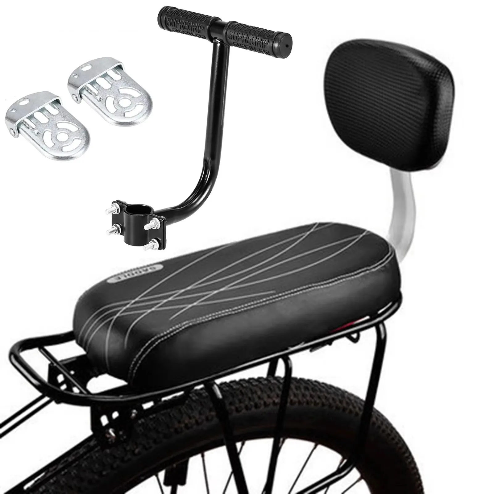 Child Bike Rear Seat Saddle With Handle Armrest Footrest Pedal Kid Bicycle Seat Mat Including Backrest For Cycling Bike Part