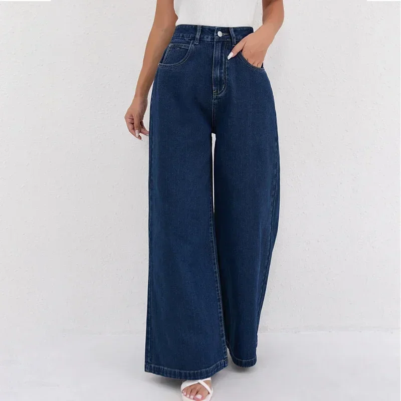 Girls Fashion High Waisted Jeans Woman Clothing Ladies Casual Streetwear Denim Trousers Female Vintage Wide Leg Pants AAO3560