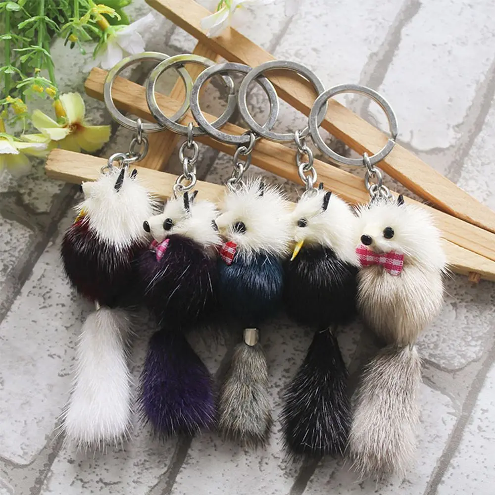 

Cute Bow Pendant Pom Accessories Fur Ball Bags Mink Fur Key Chains Keychain Key Ring