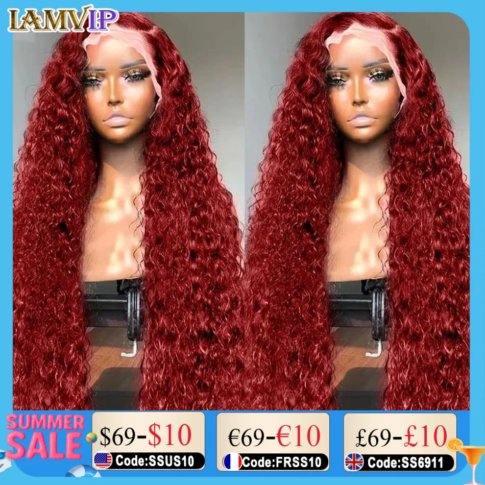

IAMVIP 13×4 HD Transparent Lace Frontal Wigs Human Hair For Black Women Deep Remy Human Hair 99J Burgundy Curly Wigs Pre Plucked
