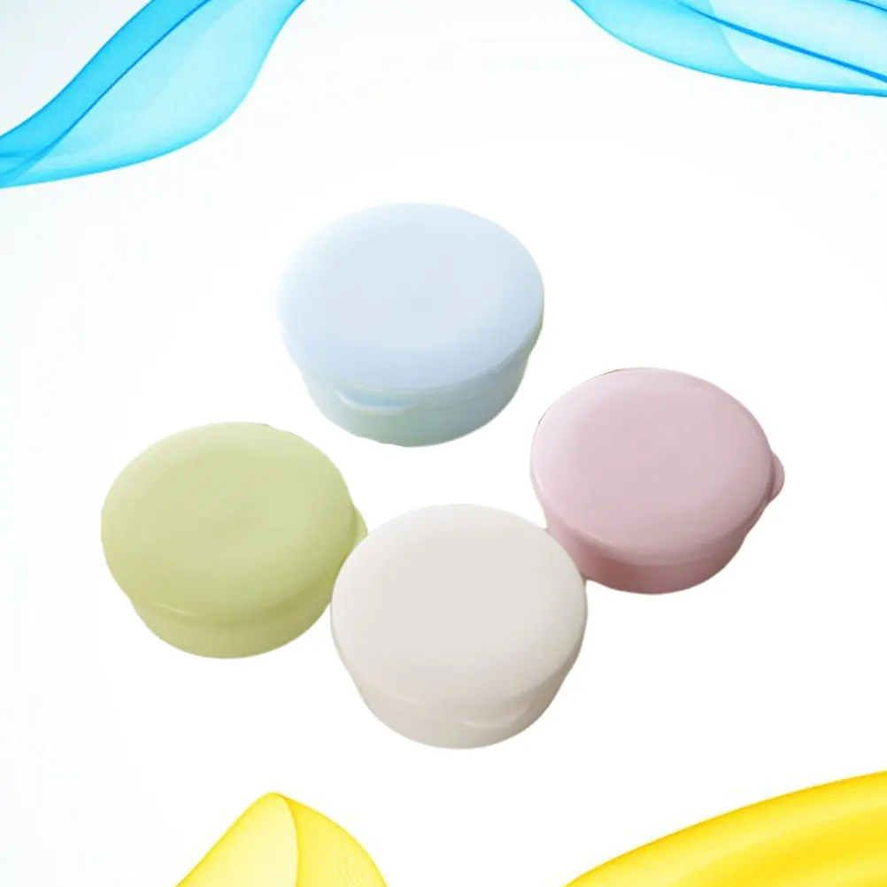

4pcs Round Portable Soap Box Plastic Soap Container With Lid Draining Plate For Bathroom Kitchen Home Use (Random Color)