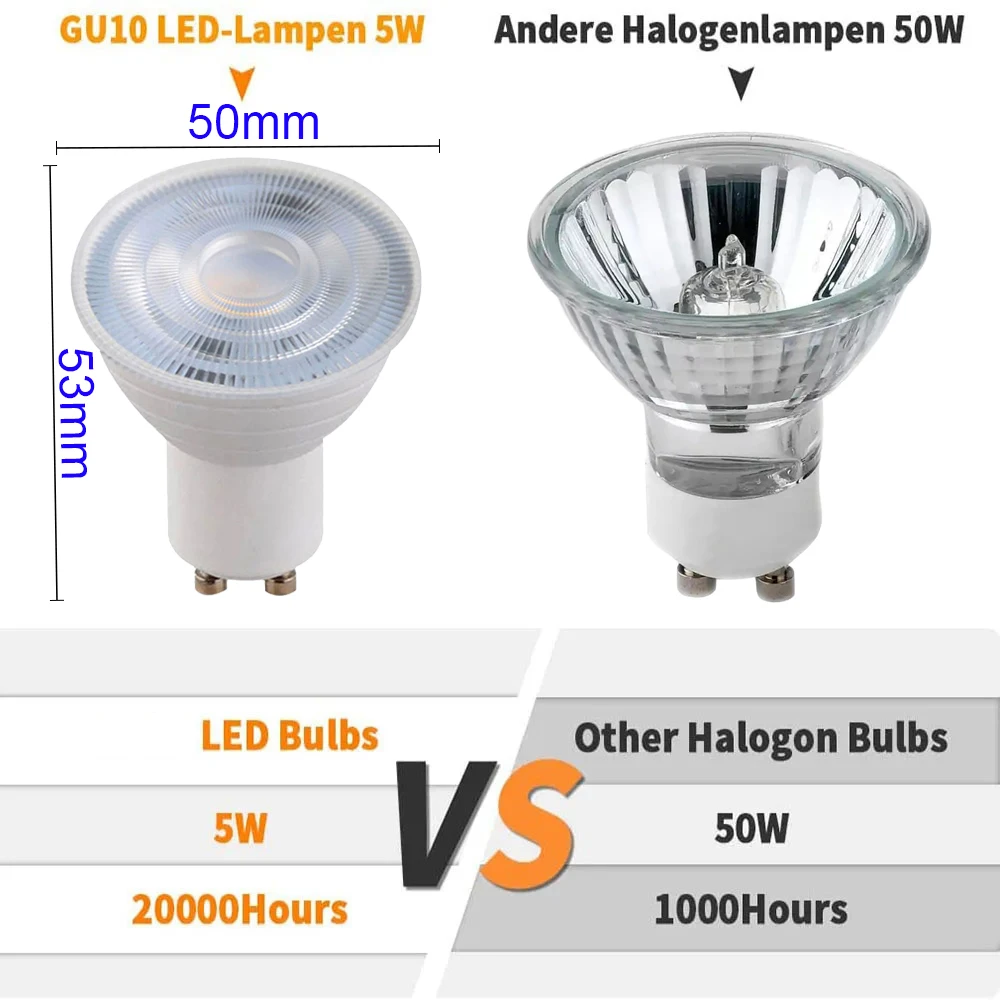 4x LED 5W GU10 LED 220v 230v Bulb 50W Halogen Bulbs Replacement 350lm 38 Beam Angle Warm White 3000K Recessed Track Light Bulb