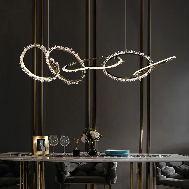 

Black Ring Led Chandelier For Stairscase Loft Living Room Dining Room Table Kitchen Bar Creative Led Hanging Pendant Lights