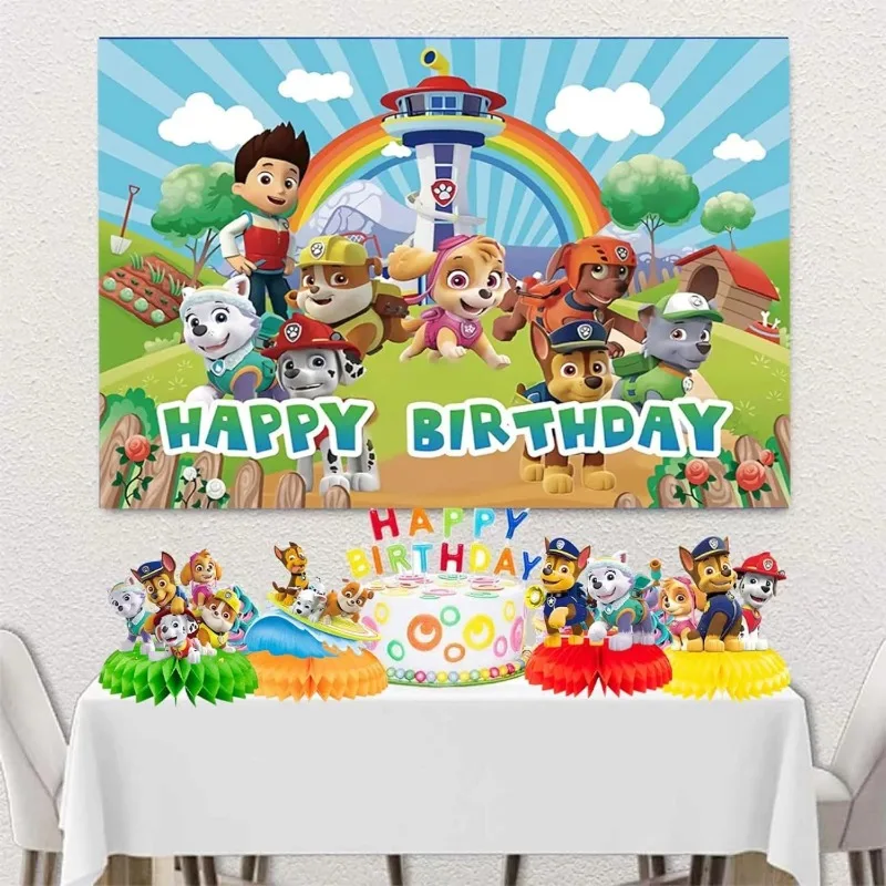 9PCS 발 순찰 테마 벌집 데스크탑 장식 정글 생일 파티 테이블 토퍼 장식 어린이 베이비 샤워 생일 파티 용품
