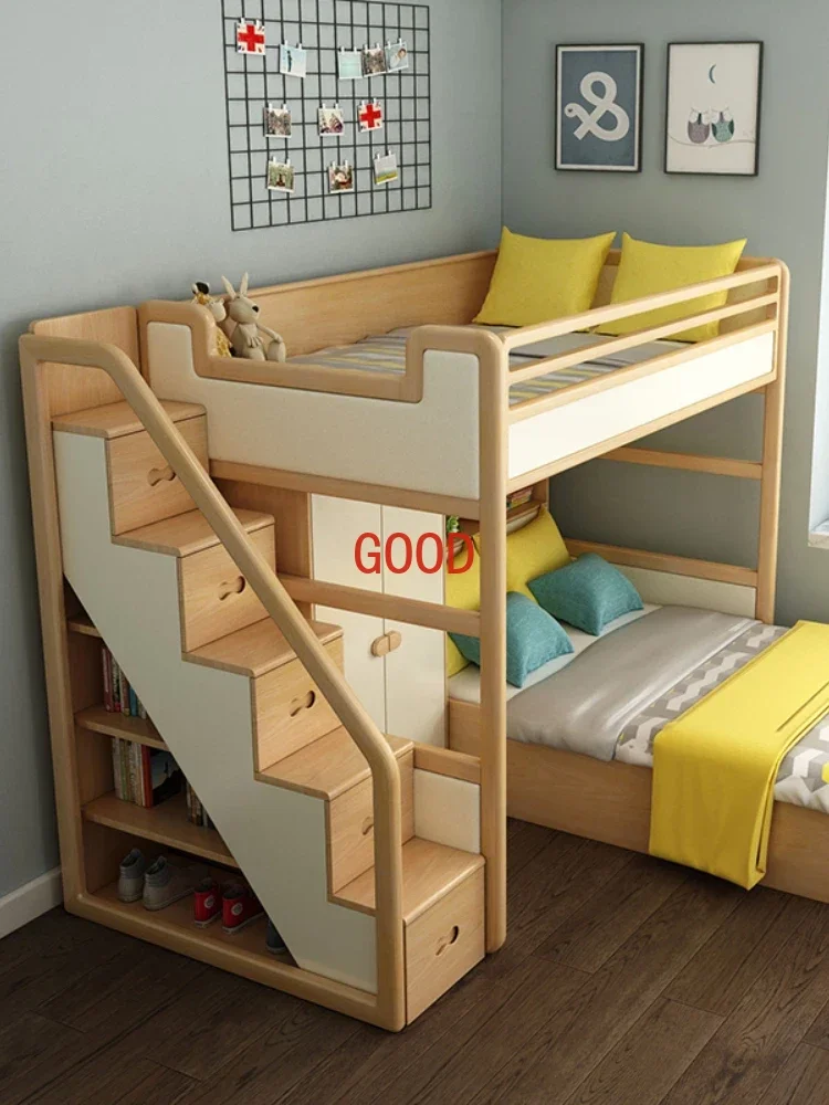 ~*Nordic Solid Wood up and down Height-Adjustable Bed Bunk Bed Bunk Bed Bedroom Furniture Set