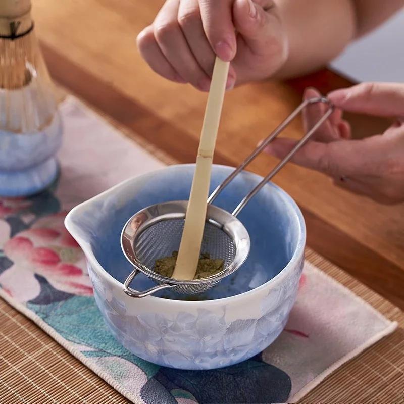 Matcha Set with Ice Crackle Glaze Ceramic Bowl, Kiln-Transformed Crystalline Pattern Complete Bamboo Whisk Kit for Matcha Making