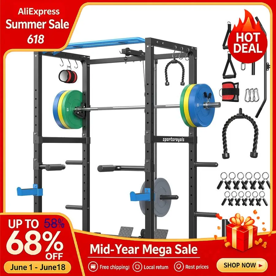 

Squat Rack, LAT Power Cage, Power Rack MultiFunction with Pulley System and Training Attachments for Home Gym , Custom