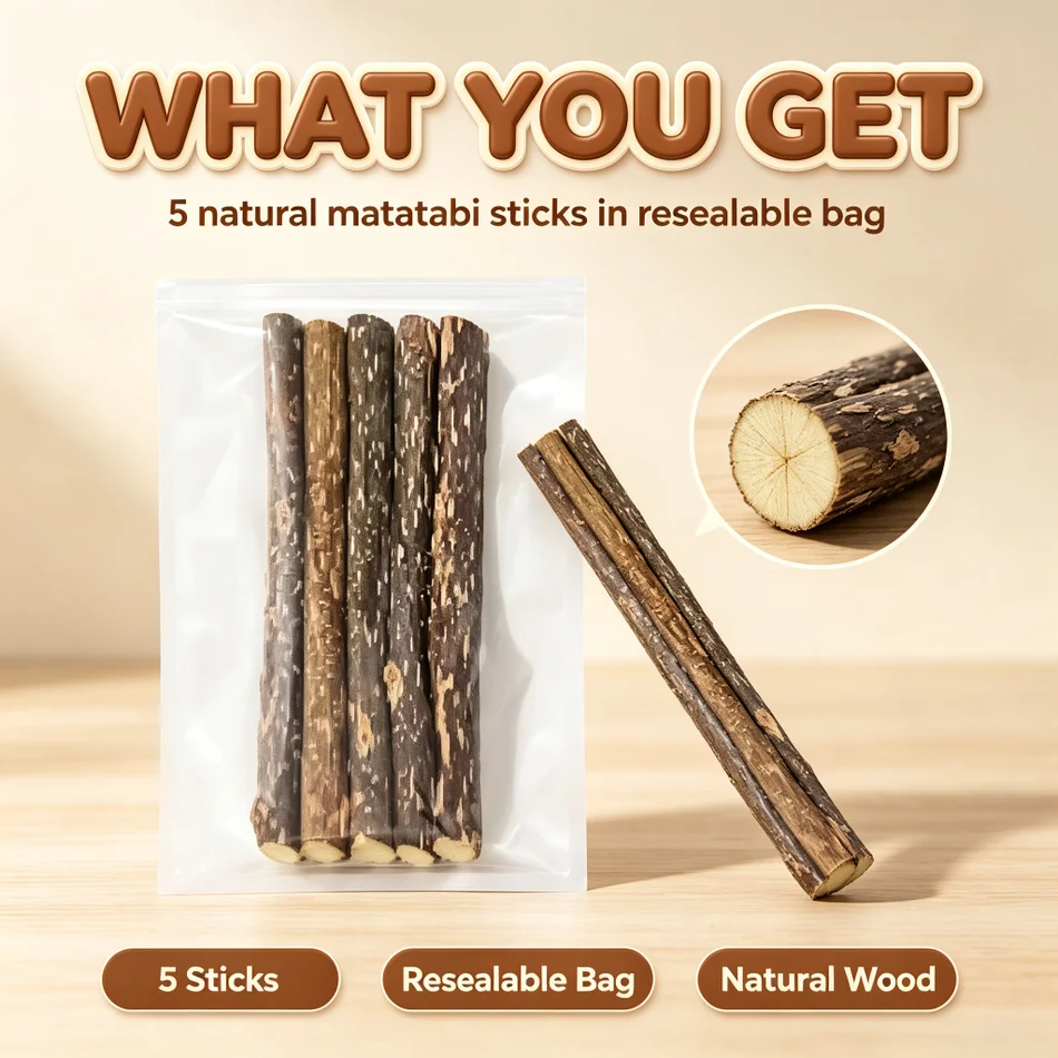 Natural Matatabi Cat Chew Sticks 5Pcs Silvervine Wood Dental Care Teeth Cleaning Toy Kitten Teething Calming Accessory Gift