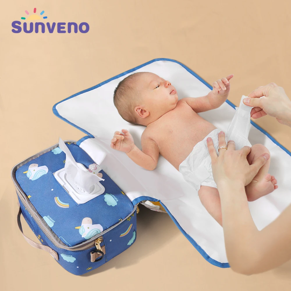 Sunveno 2in1 Portable Diaper Changing Bag Waterproof Changing Pad Diaper Wet Bag High Quality Changing Mat with Shoulder Strap