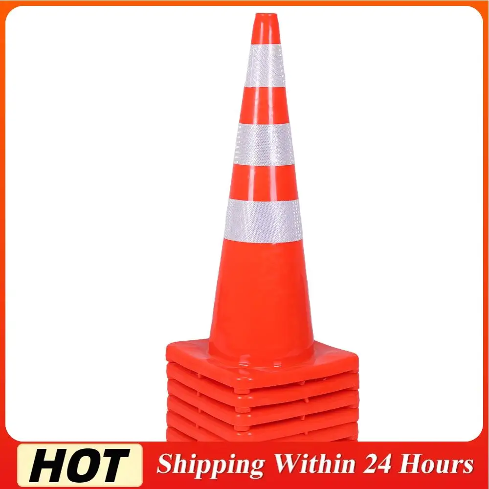 

35 Inch 6 Pack Orange Cones PVC Plastic Safety Cones with Reflective Collars for Construction Events Driveways Parking Lots