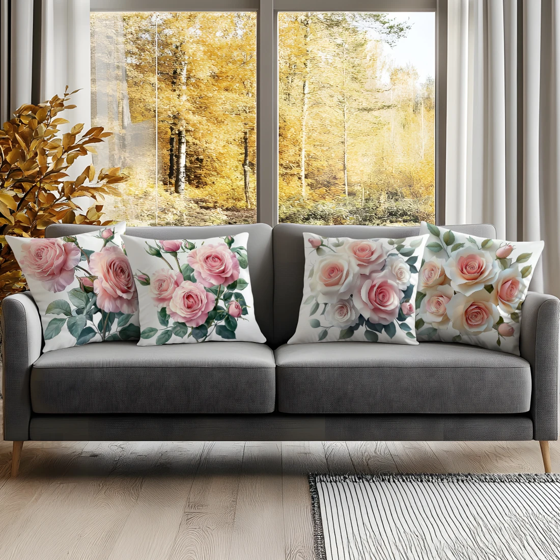 Pink Rose Cushion Pillowcase Printed Polyester 45x45cm Throw Pillowcover Decorative Sofa Cushion Pillowslip Home Decor