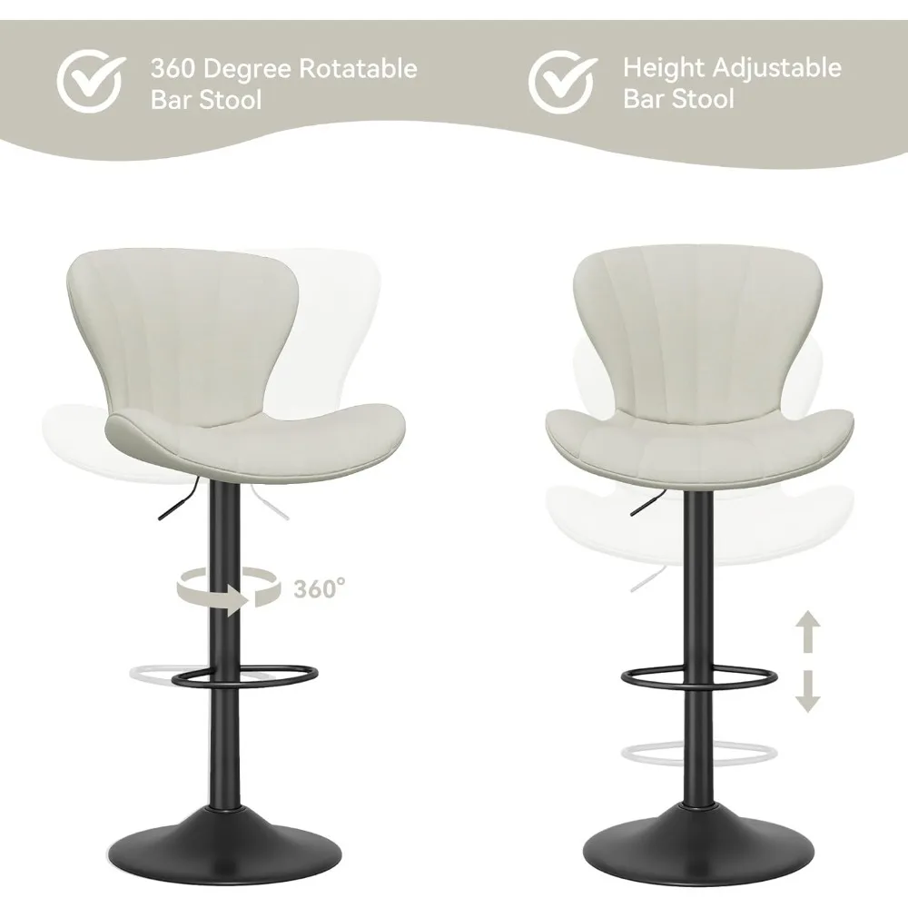 Conjunto de bancos de bar de 2 peças, banco de bar giratório acolchoado de tecido, cadeira de bar de altura de mesa com encosto