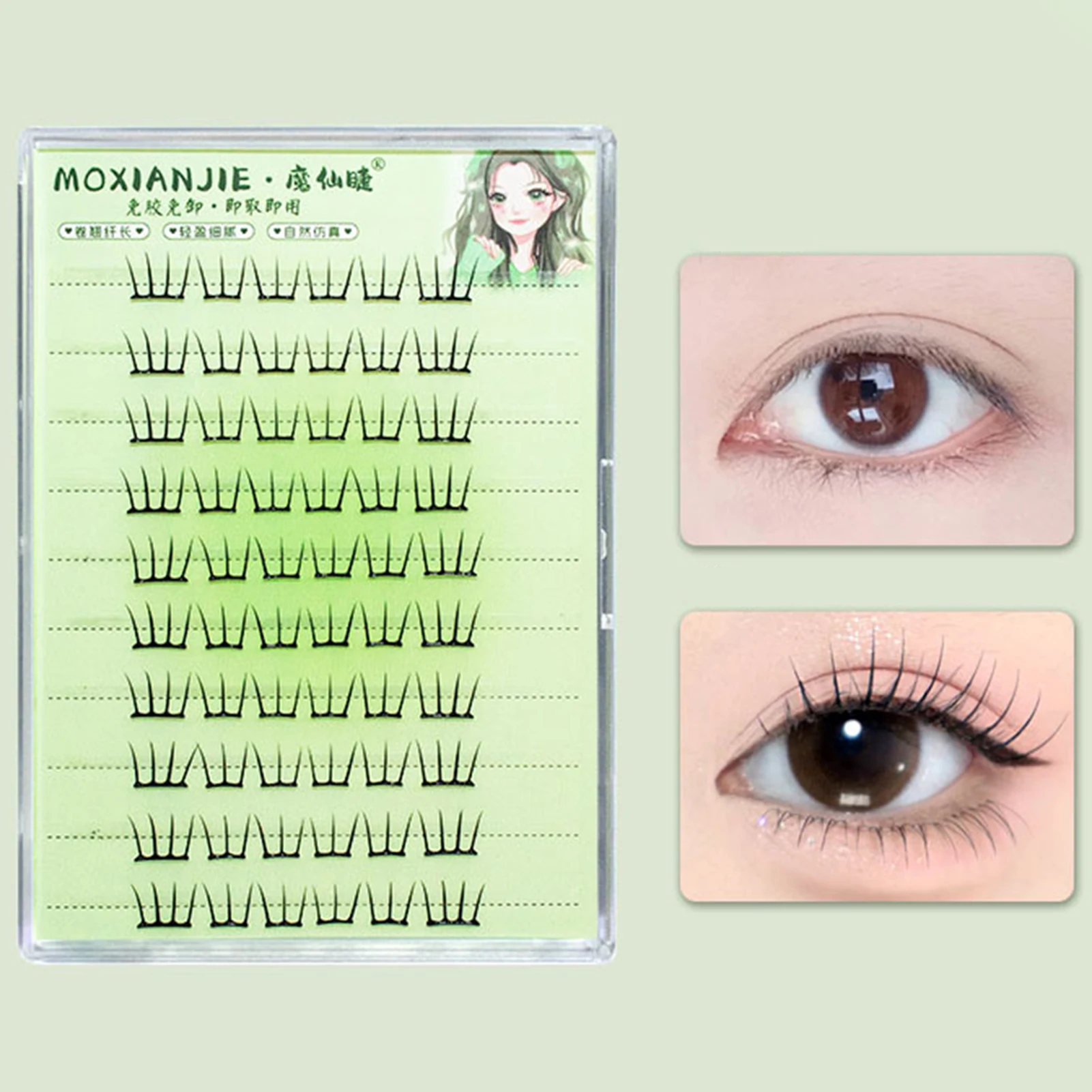 Fairy Manga Wimpernverlängerung, kleberfrei, natürlicher koreanischer Stil, falsche Wimpern, ultradünne Mädchen-Gruppenwimpern, perfekt vergrößern die Augen