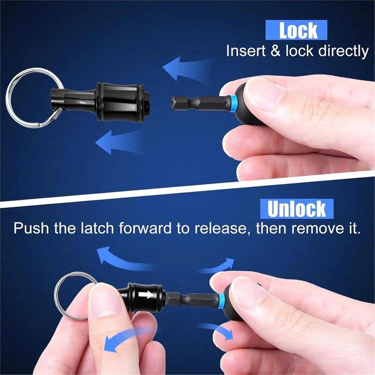 Home Tool Bit Holder Keychain 2-Pack (6 Per Set),1/4