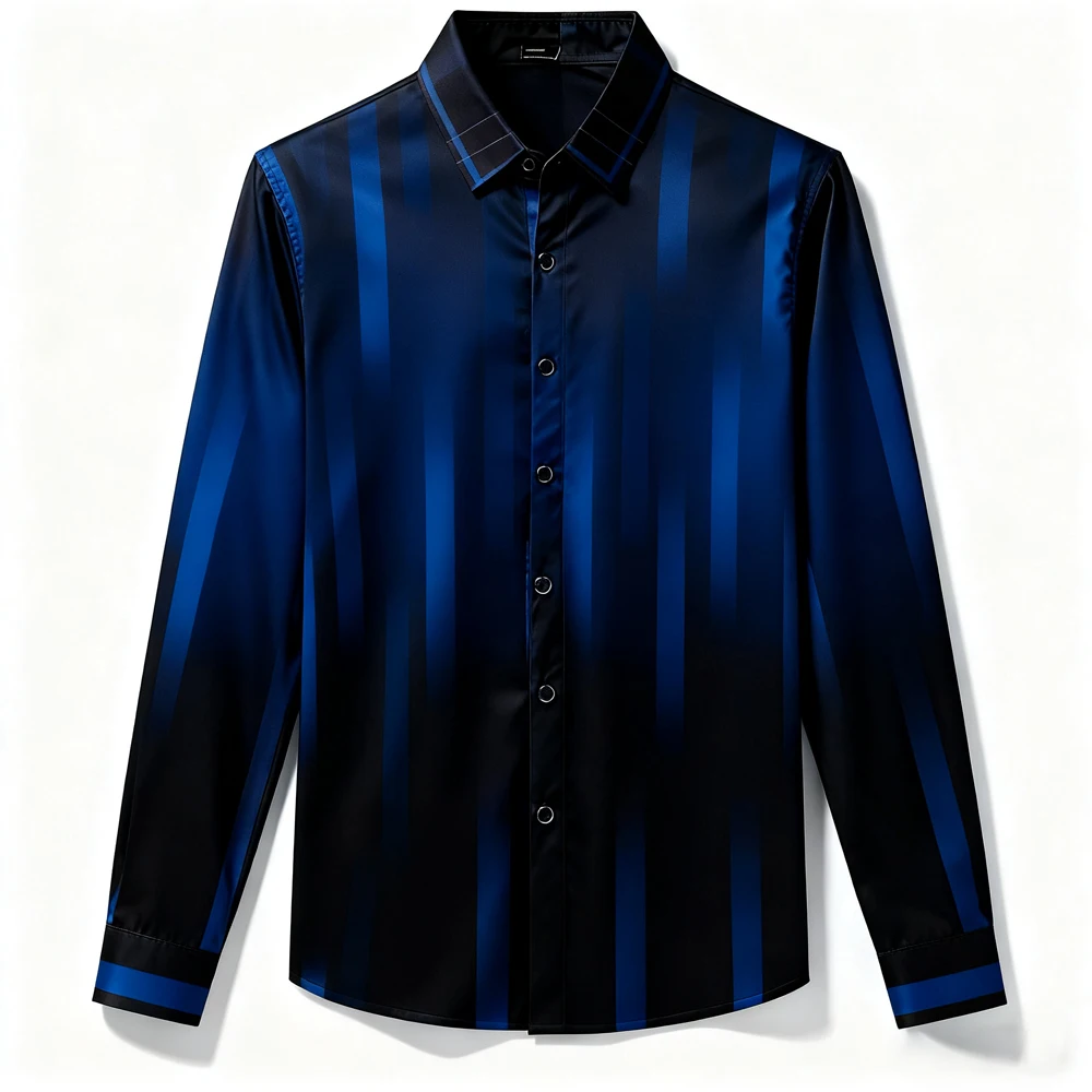 الرجال الخريف جديد تصميم شخصي التدرج ثلاثية الأبعاد قميص مطبوع هاواي شاطئ عطلة حفلة عادية بأكمام طويلة لينة الخارجي