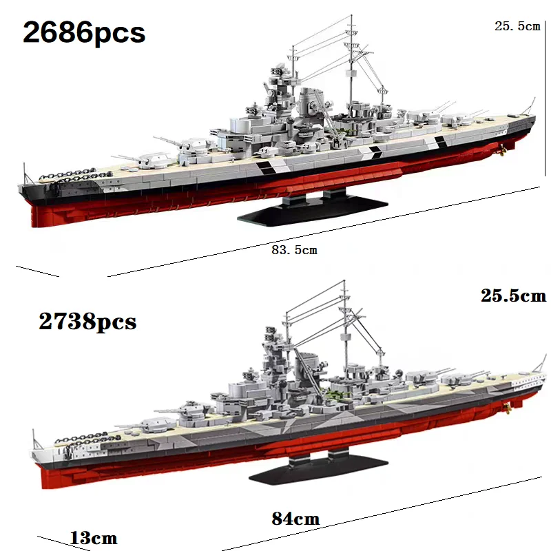 

2686Pcs Naval Warship Model Bricks STEM Toys Kids Gifts MOC New WWII German Bismarck Battleship Building Blocks Kit 1:300 Scale