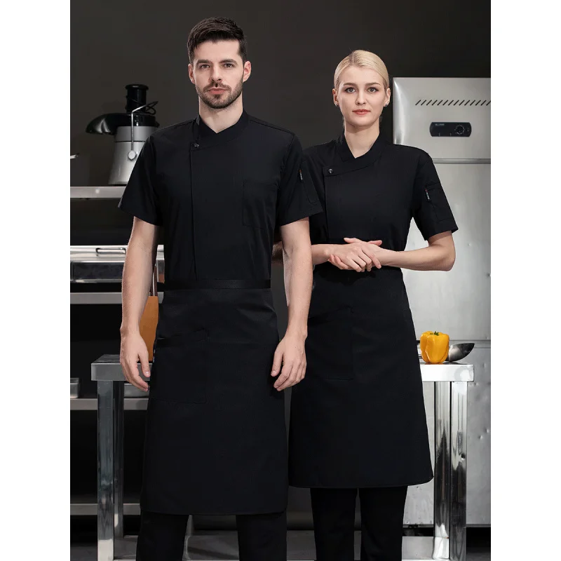 High-End Men's Chef Overalls ฤดูร้อนแขนสั้น Breathable Catering Baking ร้านอาหารตะวันตกโรงอาหารพิเศษเสื้อผ้าสีขาว